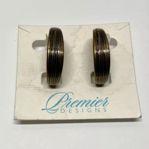 Premier Designs Hoop Earrings Gold Tone Black Paint Stud Post Fashion NWT - Picture 2 of 7